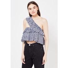 LOST INK  GINGHAM ASYM RUFFLE BANDEAU