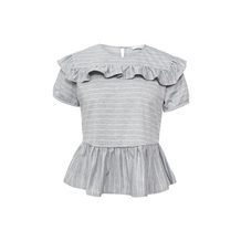 LOST INK  GREY STRIPE FRILL TOP